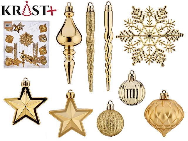 Krist - Sæt med 32 juletræ-dekorationer guld i PVC