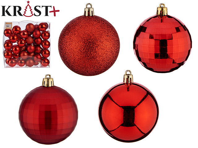 Krist - 50 blandede julekugle-sæt blandet Røde PVC, 7cm & snor medfølger