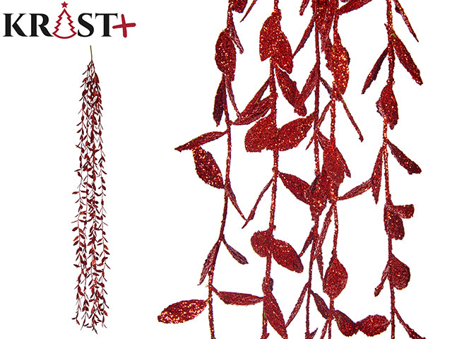 Krist - Rød glimmer garlend 80cm 5striber sammensat i bladedesign med glimmer