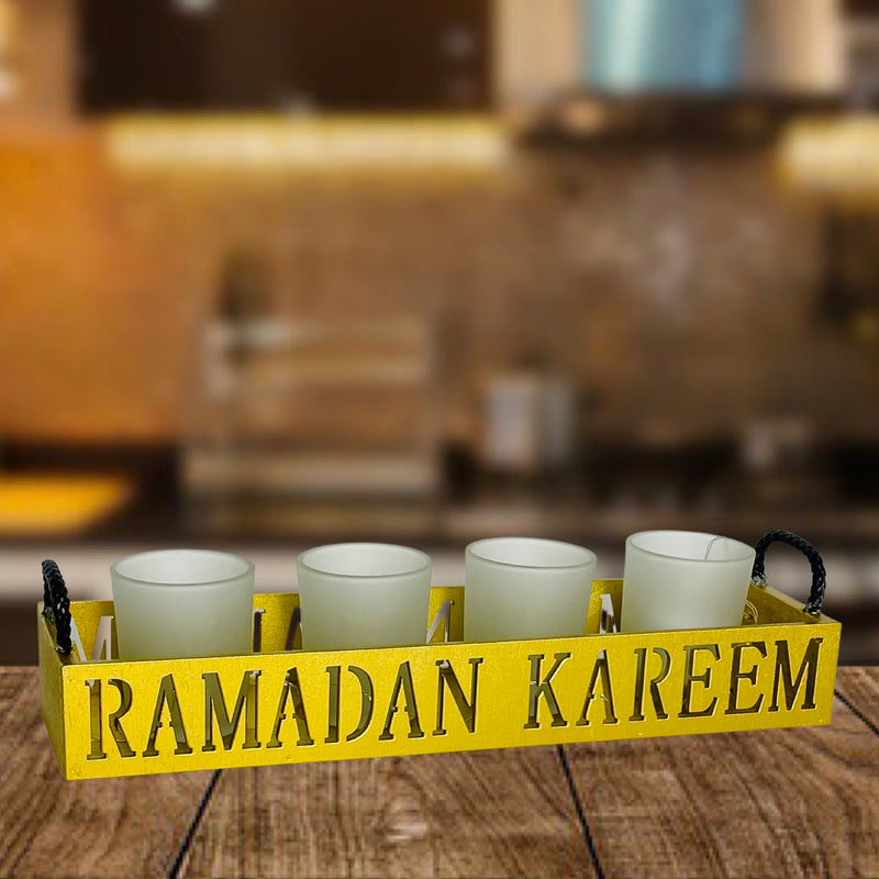 Ramadan - Træbakke Med Metalbakke Med 4 Glas