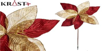 Krist - Juleblomst 40cm Med Flotte Detaljer - Guld & Rød