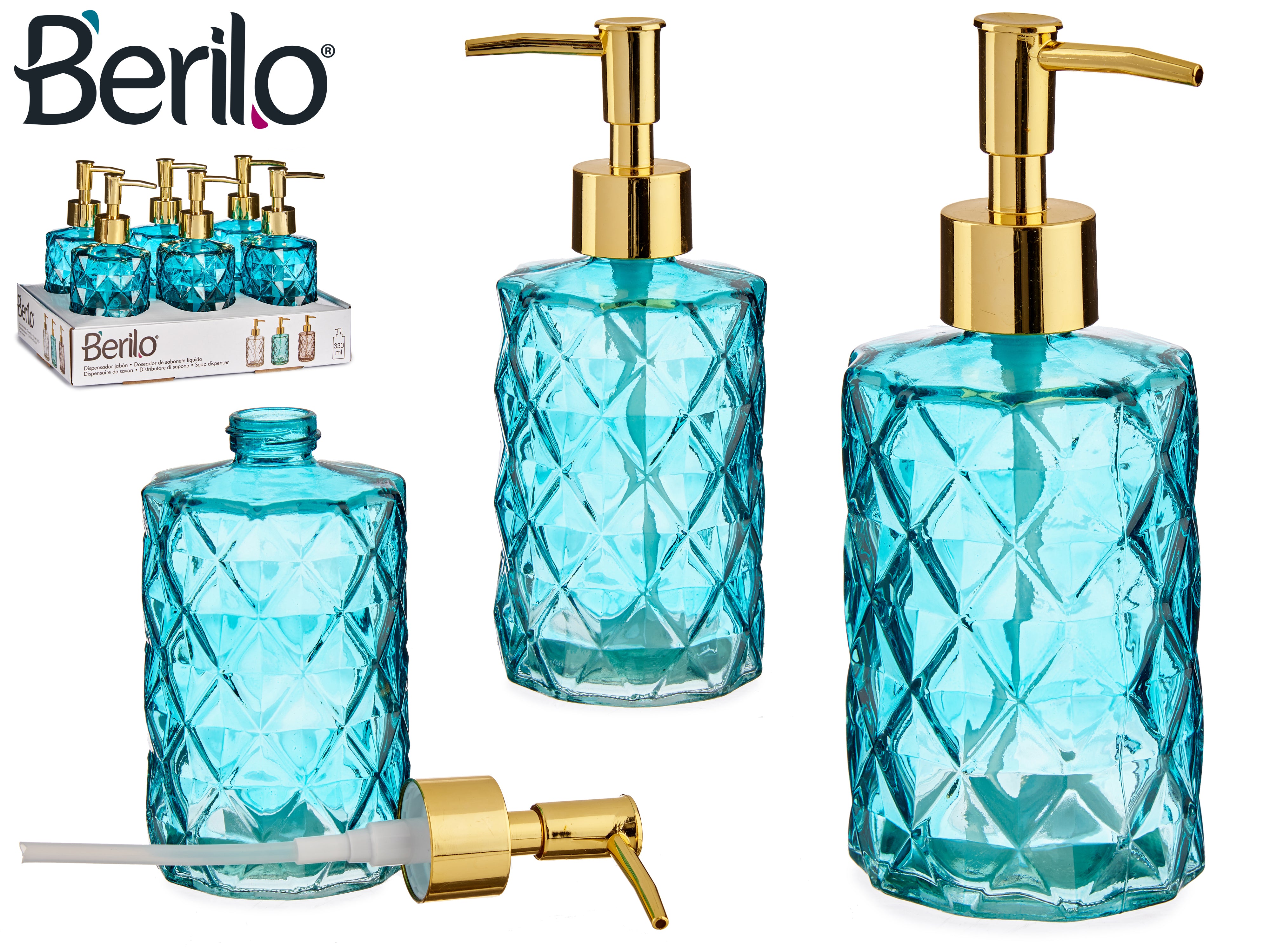 Berilo - Gold edition Sæbedispenser i hærdet glas 330ml 18x8cm
