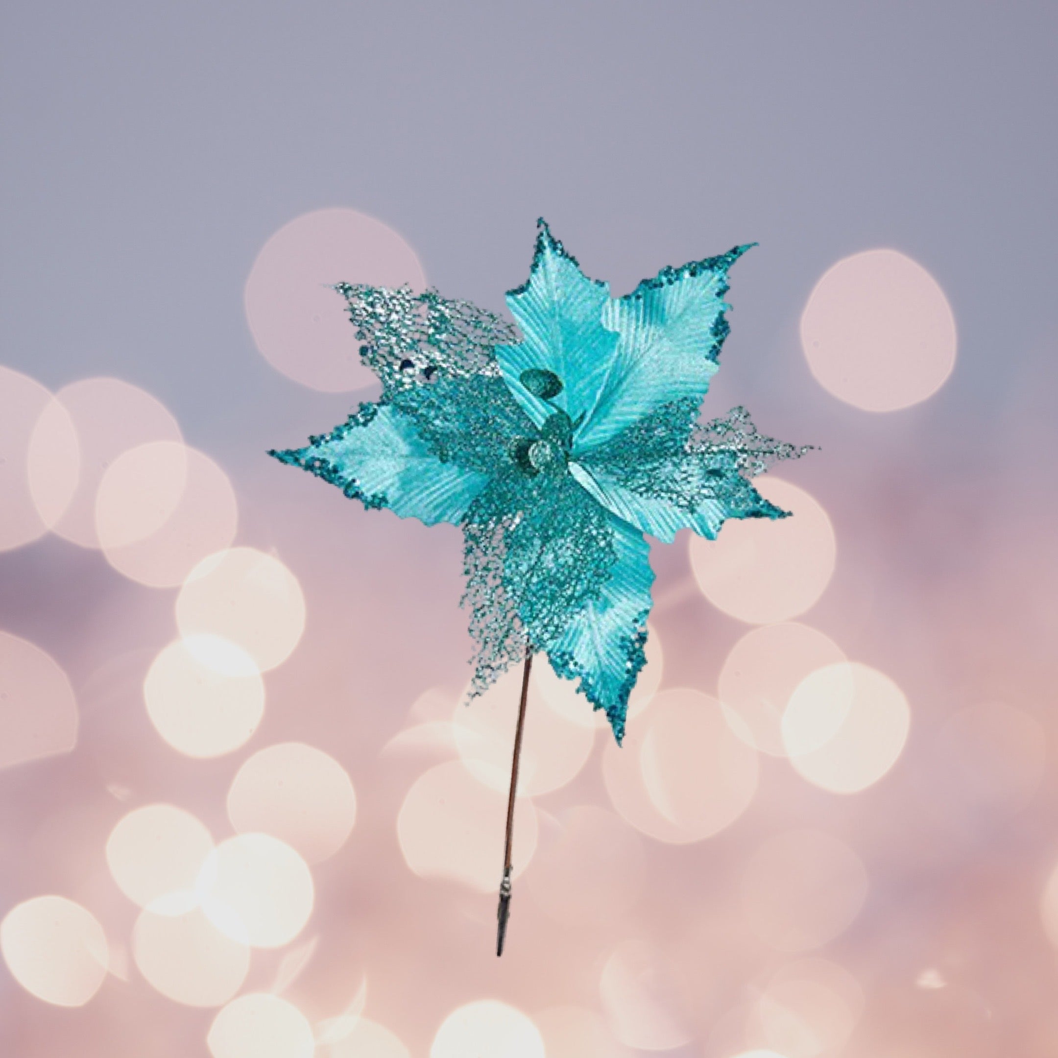 Stof Blomst På Klemme 33cm - Lyseblå Juleblomst