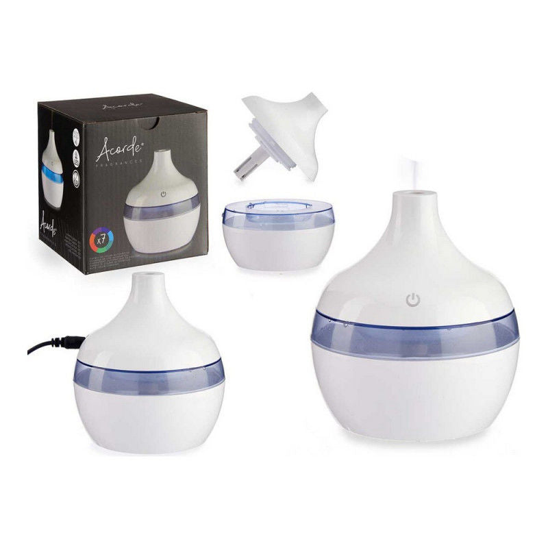 Acorde - Aroma Diffuser luftfugter med flerfarvet LED hvid plast (11 x 11 x 11 cm) (300 ml). Funktion: USB oplader (ledning følger med) 