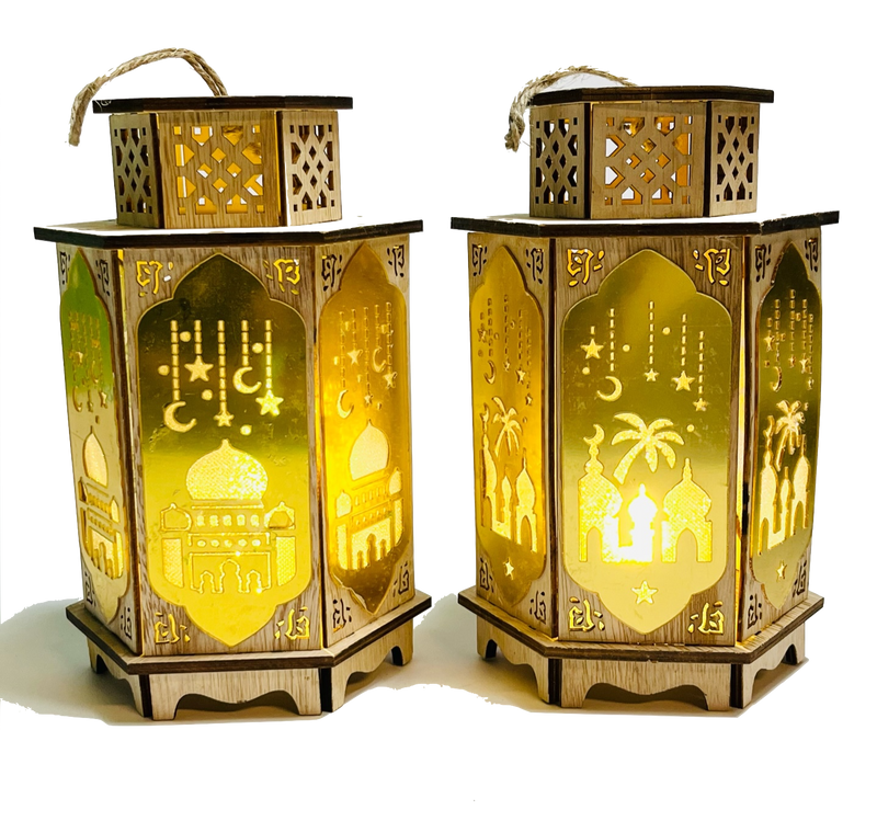 Lanterne I Træ 20x12cm Med LED Lys Ramadan Design - Læs Info