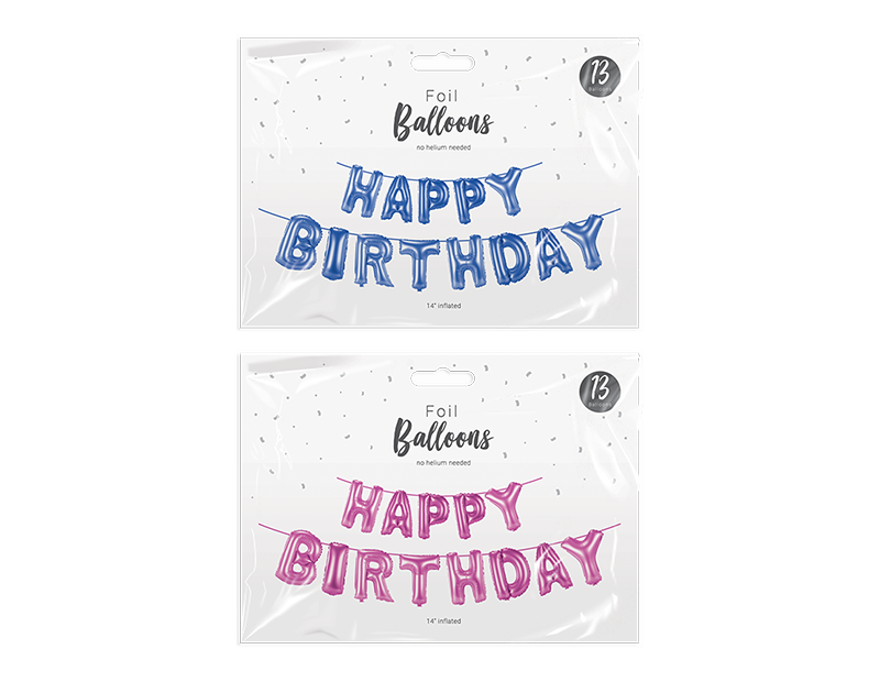 DS - Folie balloner med "happy birthday" skrift 14.tommer